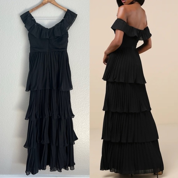 Always Remarkable Black Pleated Off-the-Shoulder Maxi Dress - Picture 3 of 10